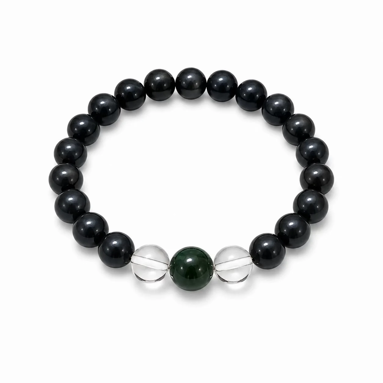 ブラック、グリーン、水晶のブレスレット